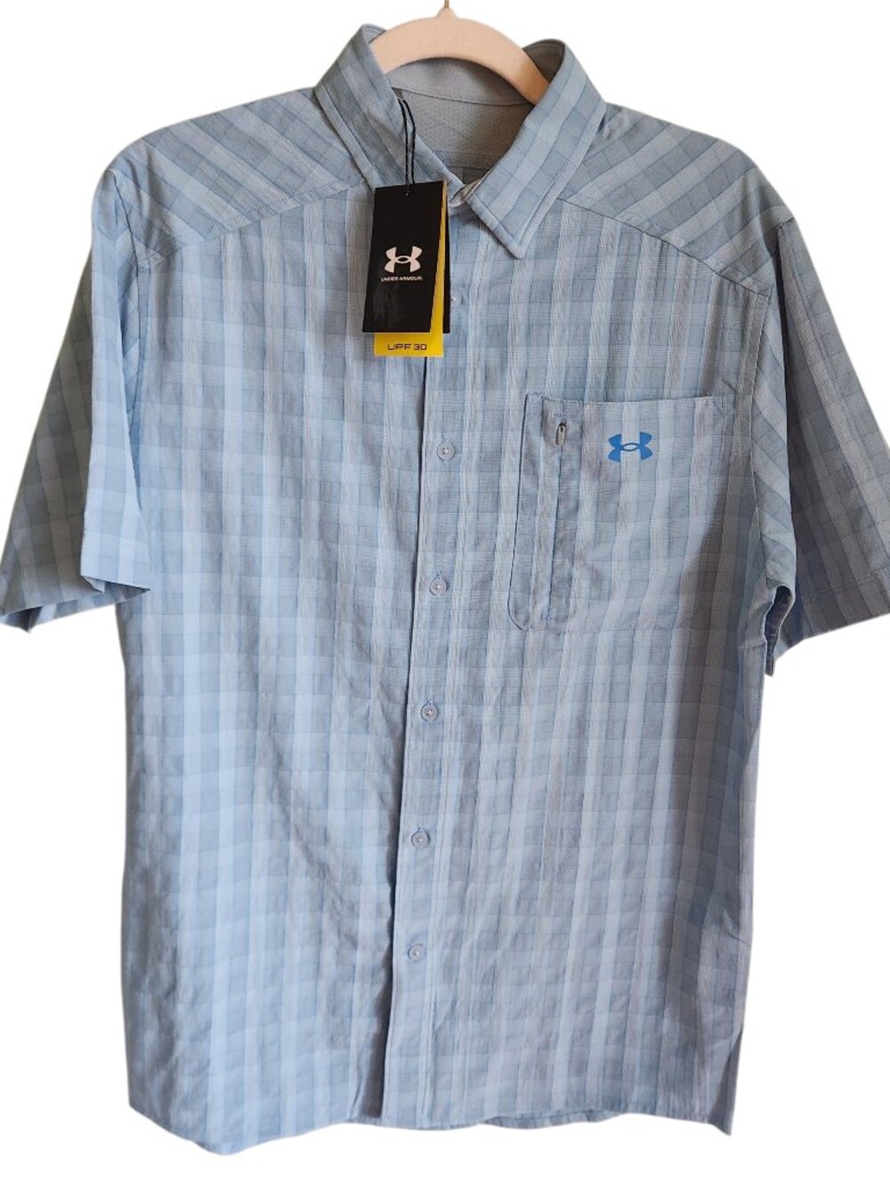 Under Armour Shirt Medium Blue Men's Drift Tide 2.0 Plaid Short Sleeve Button Do
